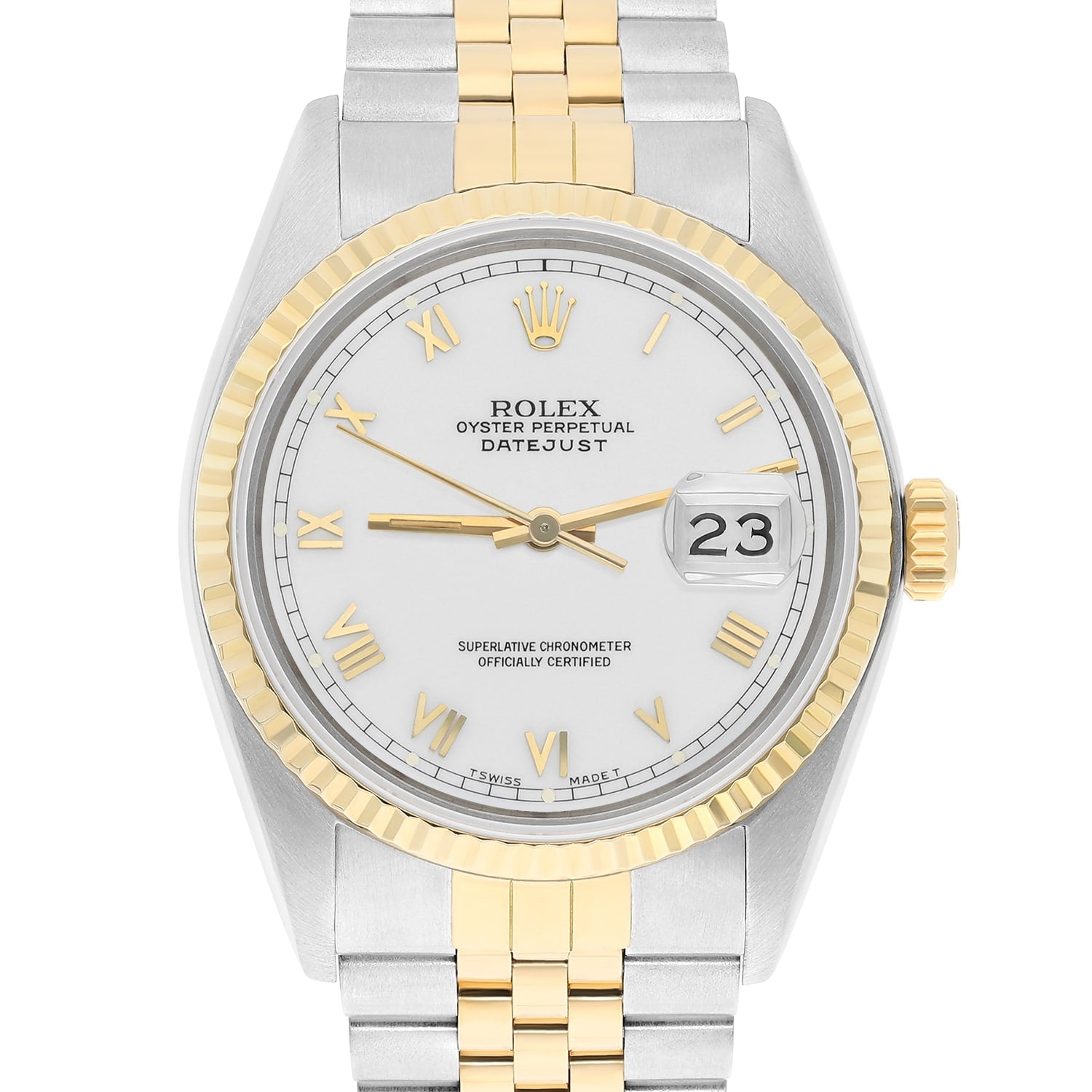 Rolex Datejust 36mm Two Tone White Roman Numeral Dial Jubilee 16013 Circa 1986