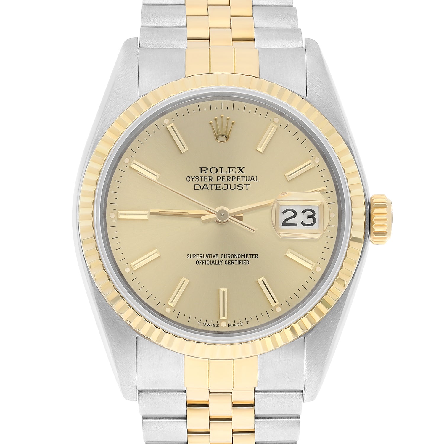Rolex Datejust 36mm Two Tone Champagne lndex Dial Jubilee 16013 Circa 1986 Complete