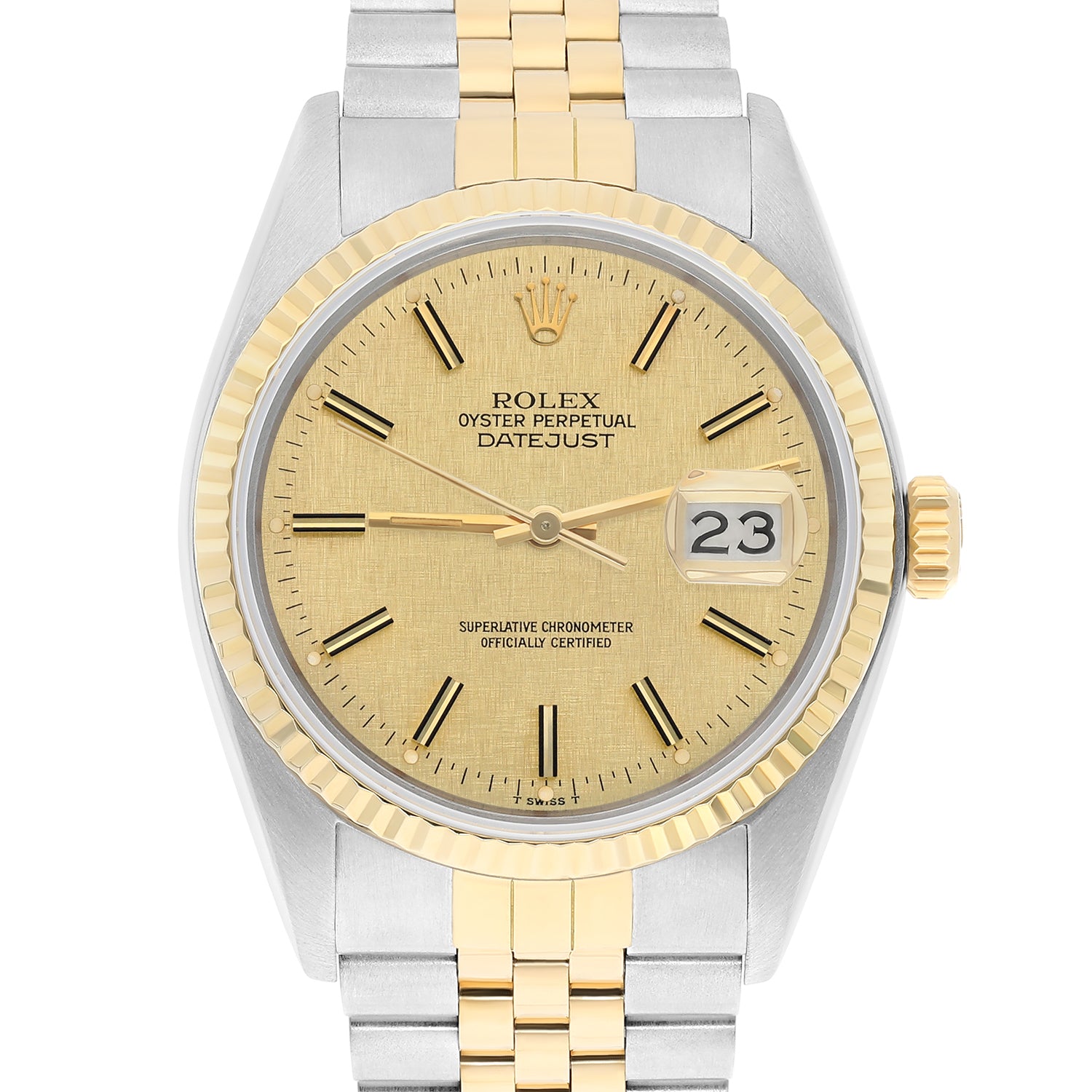 Rolex Datejust 36mm Two Tone Champagne Linen Dial Jubilee 16013 Circa 1986