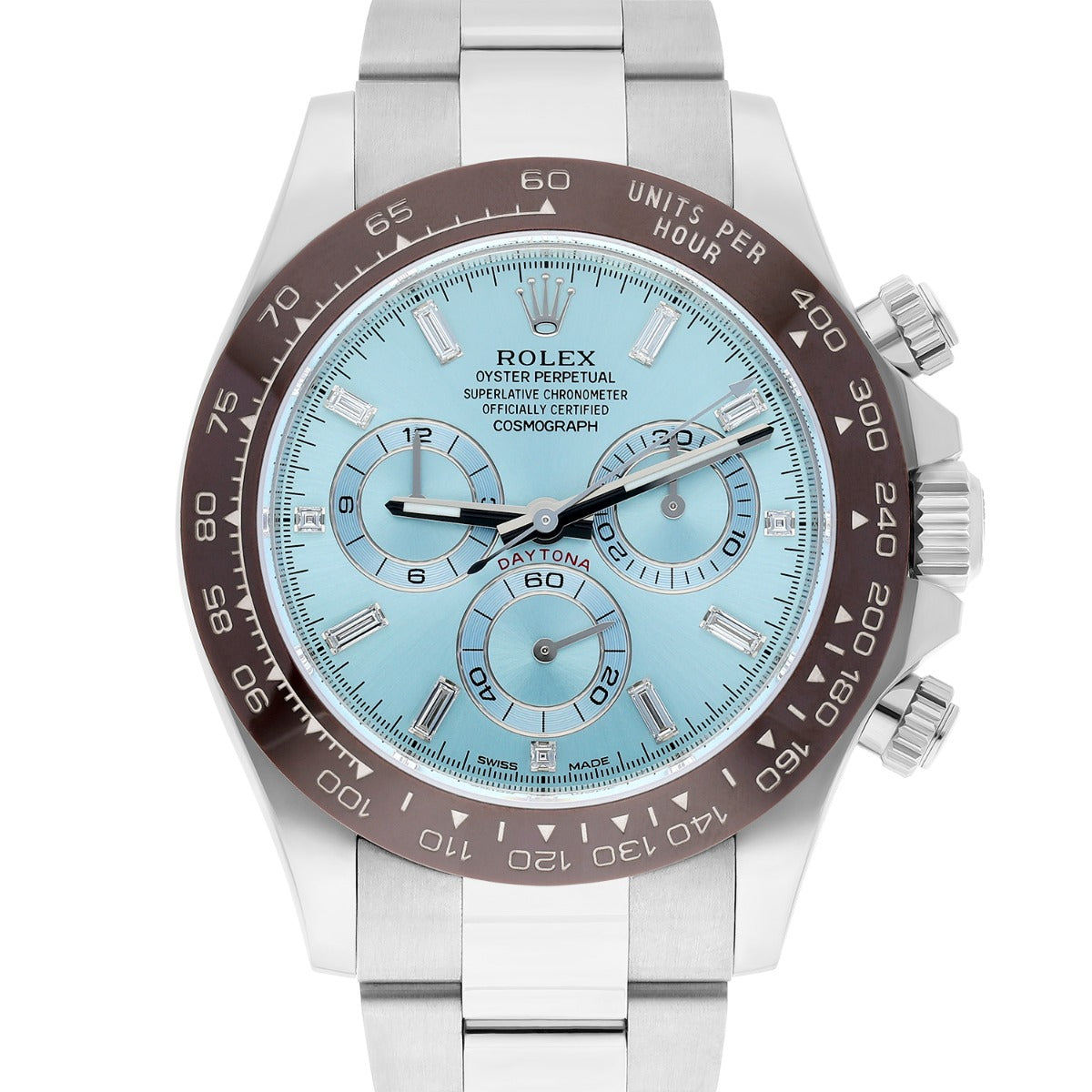 Rolex Daytona Ice Blue Baguette Diamond Dial 40mm Platinum Watch 116506 Complete