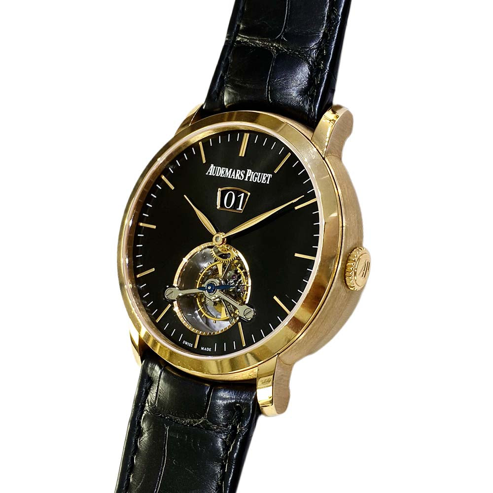 AP Jules Audemars Grande Date Rose Gold with Black Leather Watch