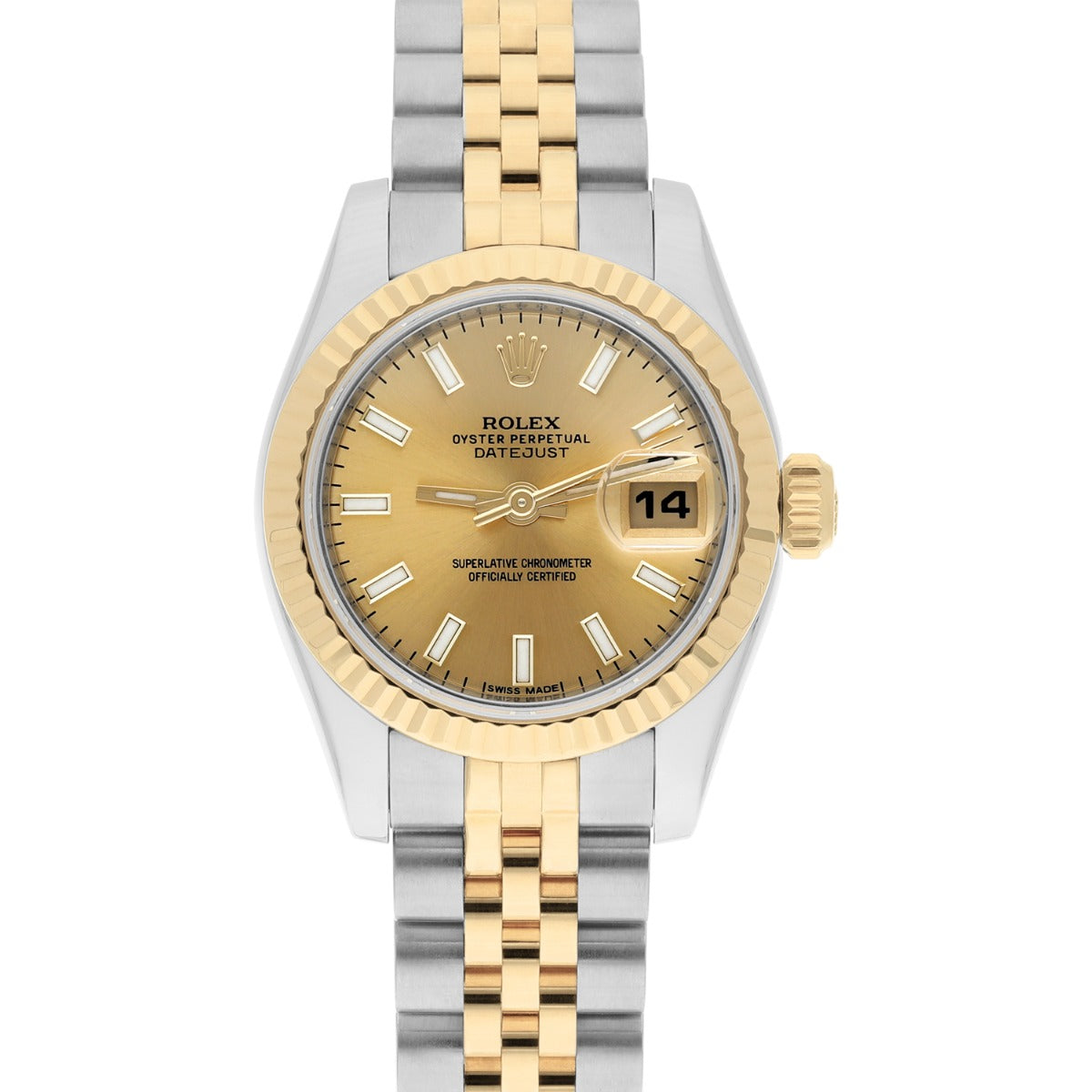 Rolex Lady-Datejust 179173 26mm Steel & Yellow Gold Watch Champagne Index Dial Jubilee