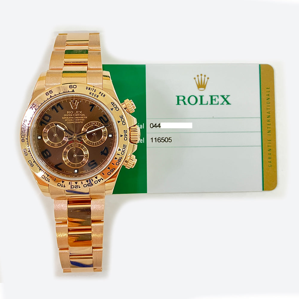 Rolex Cosmograph Daytona 40mm 116505 Rose Gold Watch Chocolate Arabic Dial