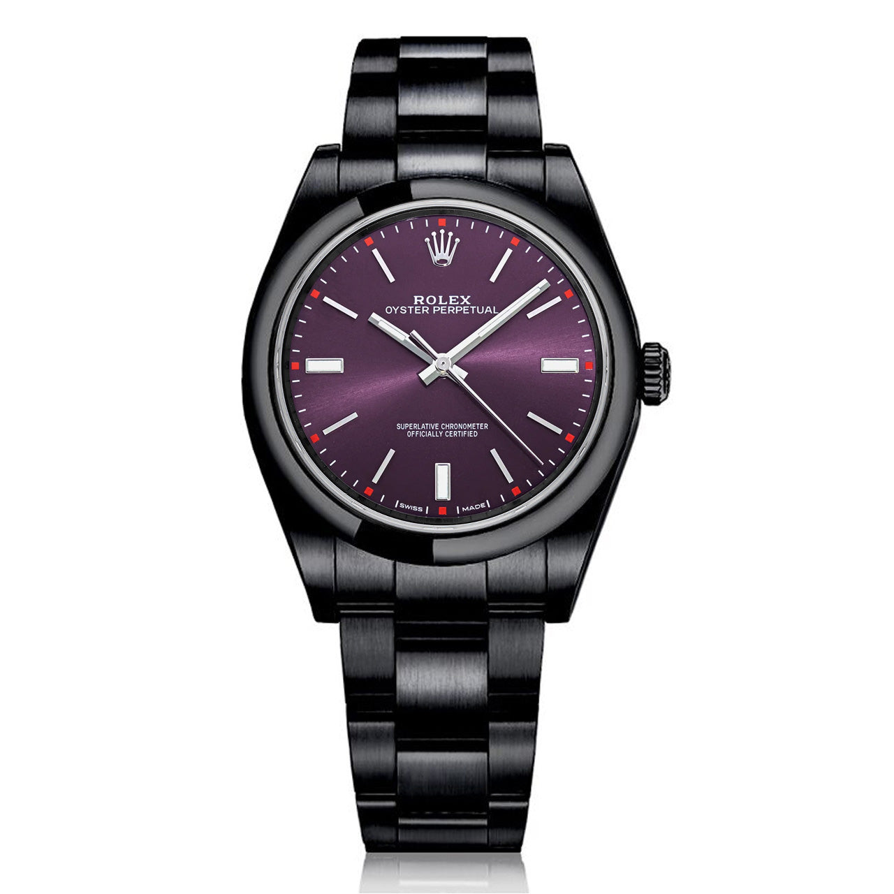 Rolex Oyster Perpetual Grape Dial Black PVD/DLC Coated Stainless Steel Watch 114300