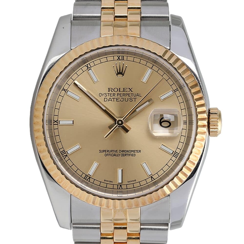 Rolex Datejust 36mm Champagne Index Dial 116233 Stainless Steel With Yellow Gold Watch