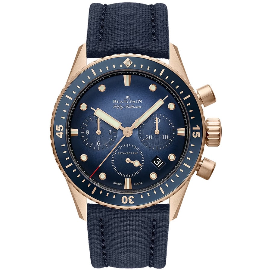 Blancpain Fifty Fathoms 5200-3640-O52A Chronograph 43 Rose Gold With Blue Fabric Watch Blue Dial 2024