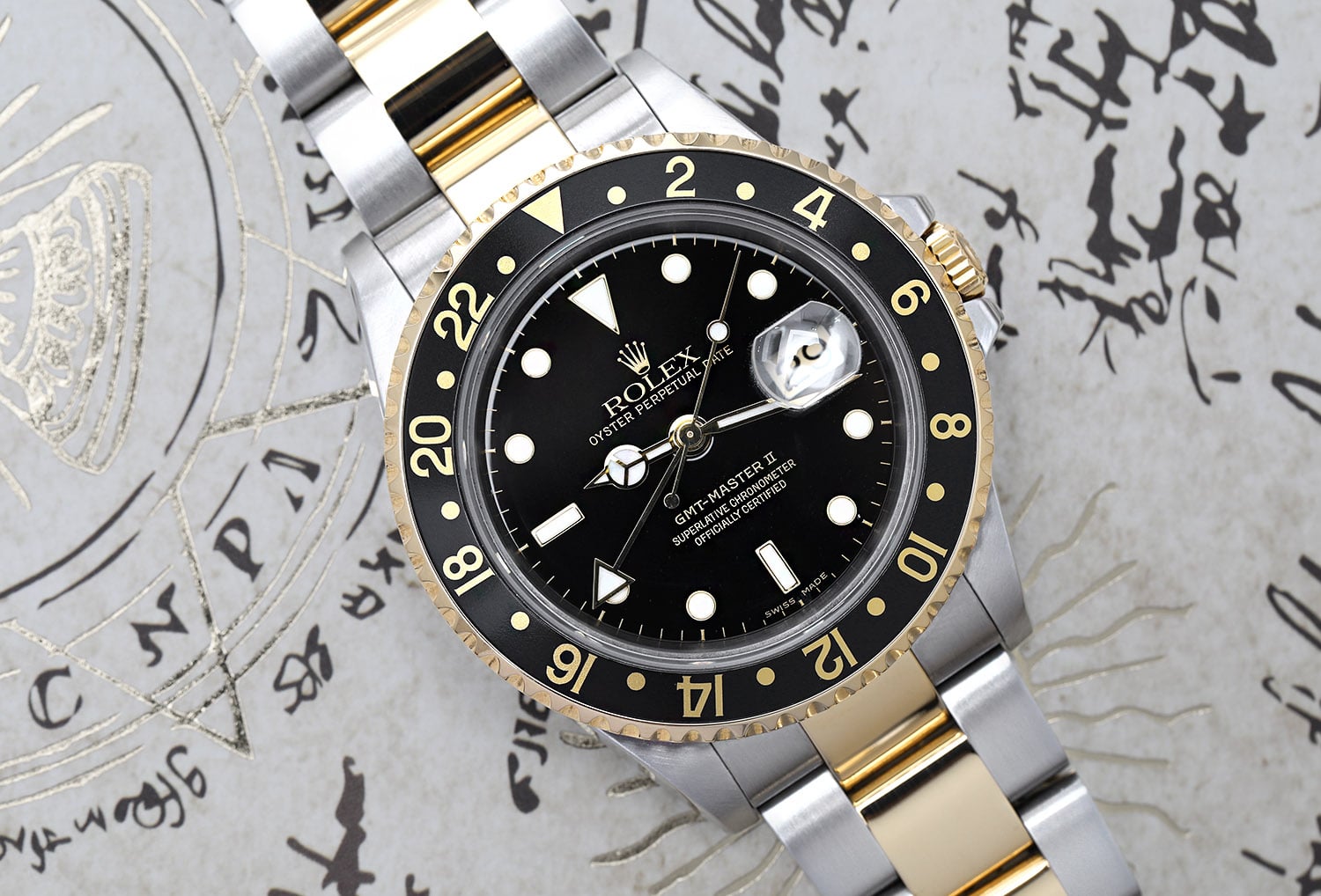 Rolex GMT-Master 16713 Stainless Steel and Yellow Gold Watch with Black Dial Complete
