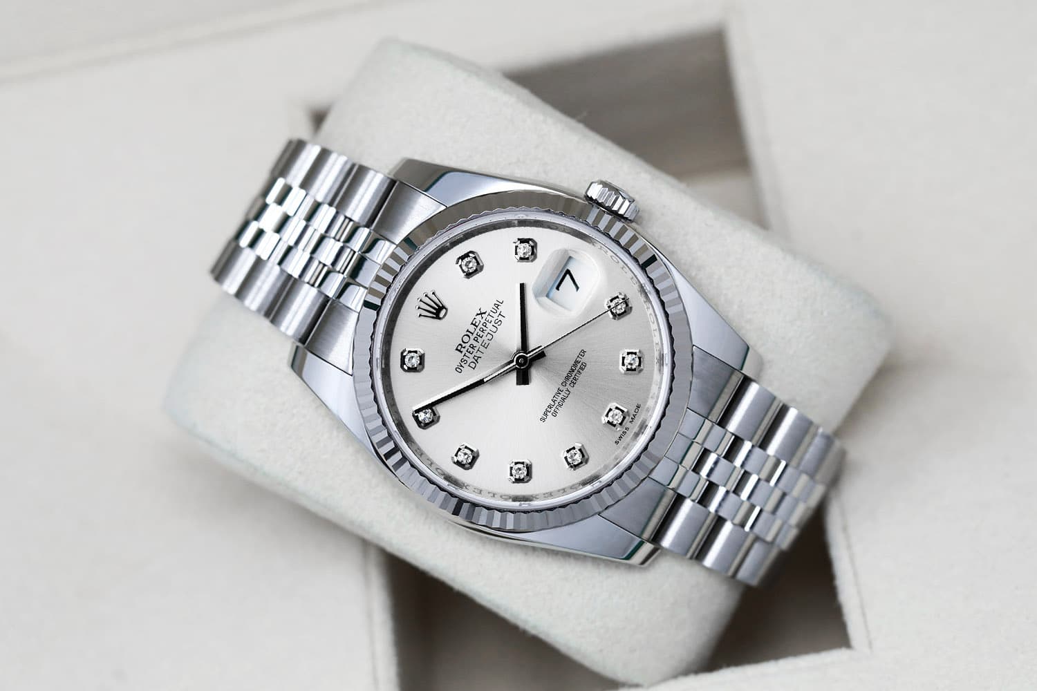Rolex Datejust 36mm Steel & White Gold Watch Factory Silver Diamond Dial Jubilee New Style Bracelet 116234
