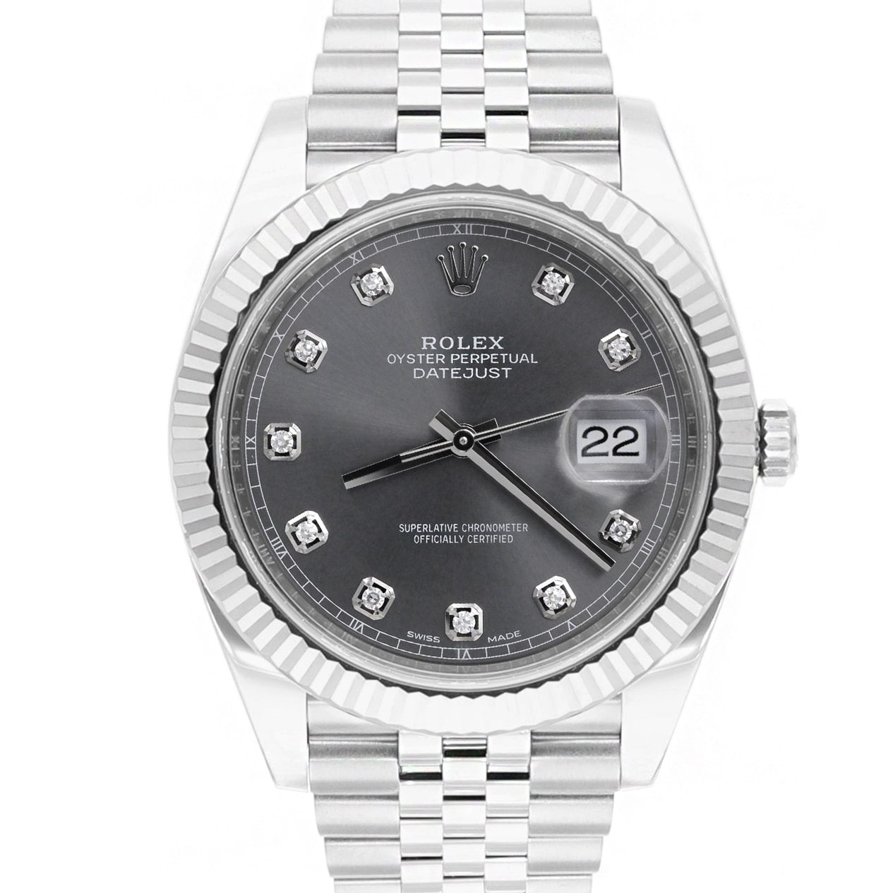 Rolex Datejust 41mm 126334 Rhodium/Grey Diamond Dial Jubilee Bracelet Complete
