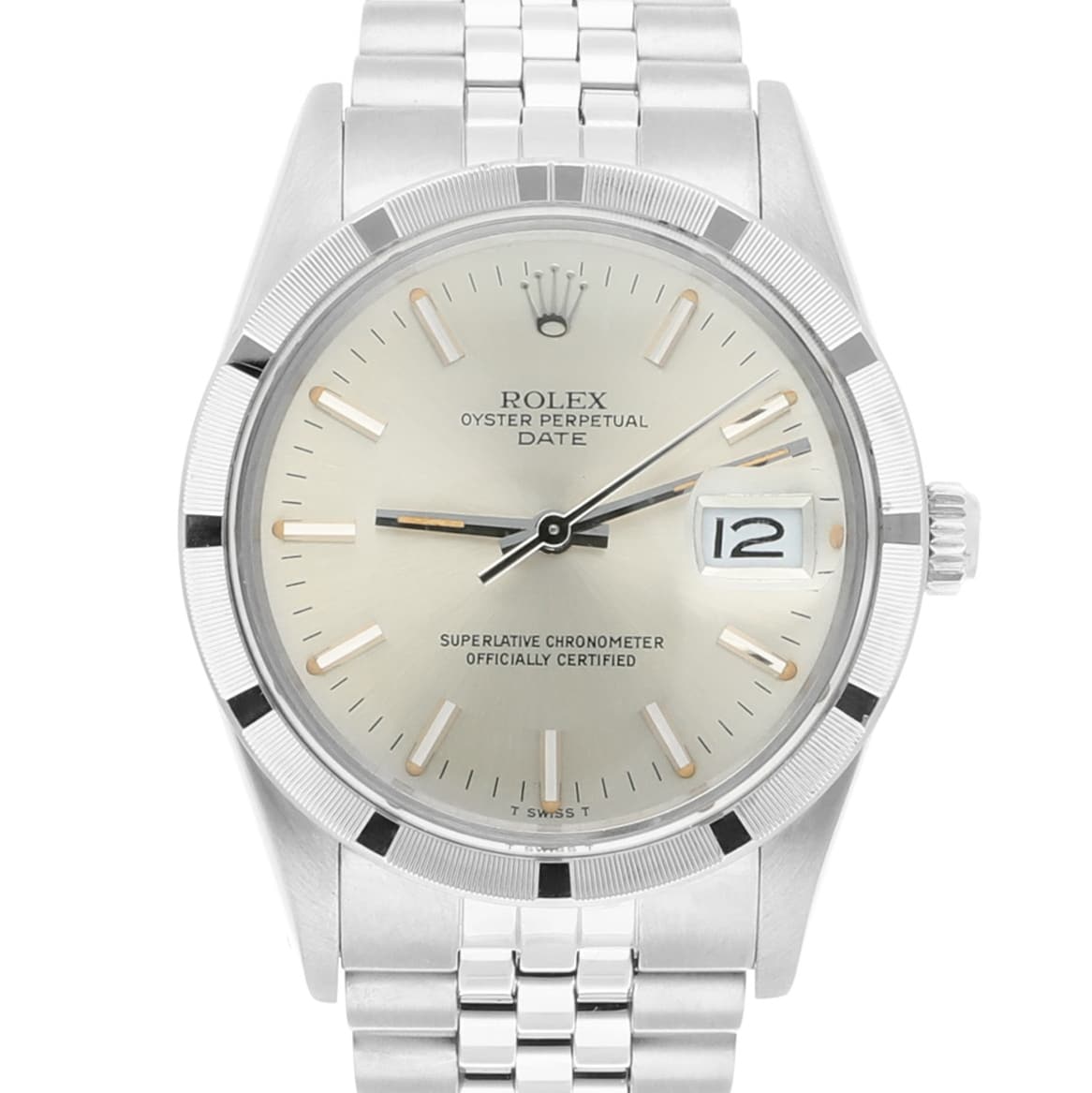Rolex Oyster Perpetual Date Stainless Steel Watch Jubilee Silver Index Dial 15010 - 1983