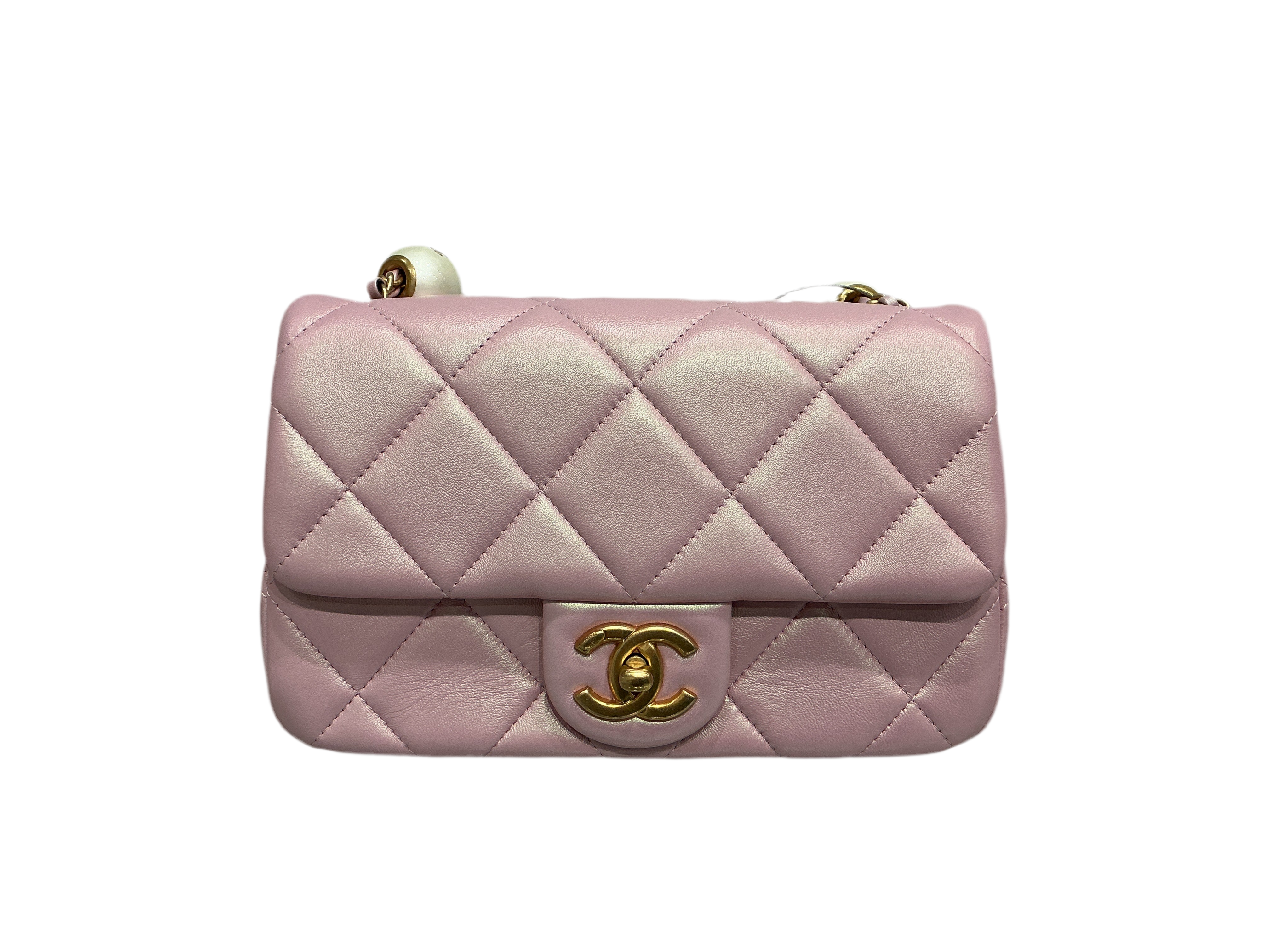 Chanel Pink Iridescent Flap Bag with Pearl Detail