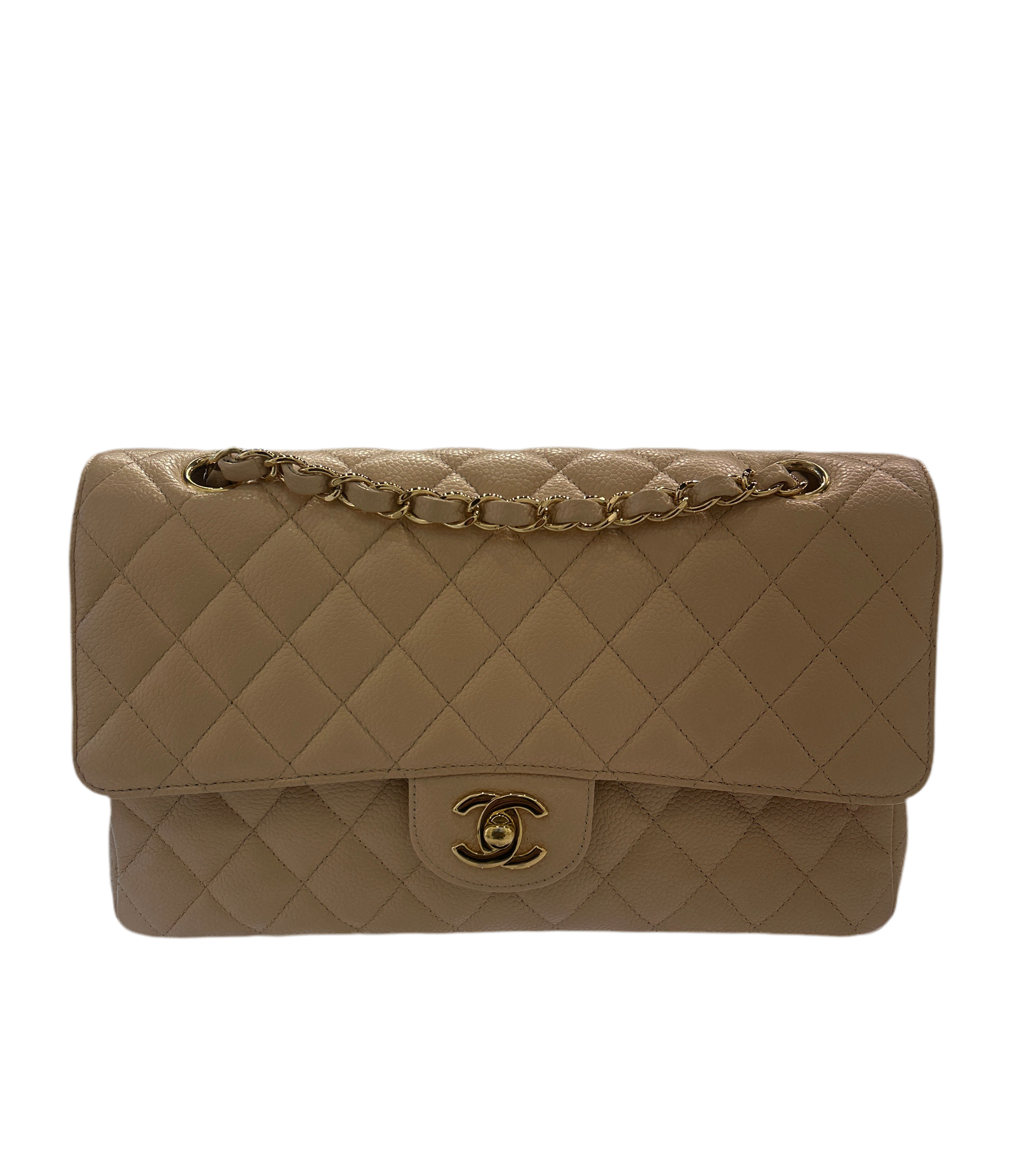 Chanel Medium Double Flap Caviar Tan