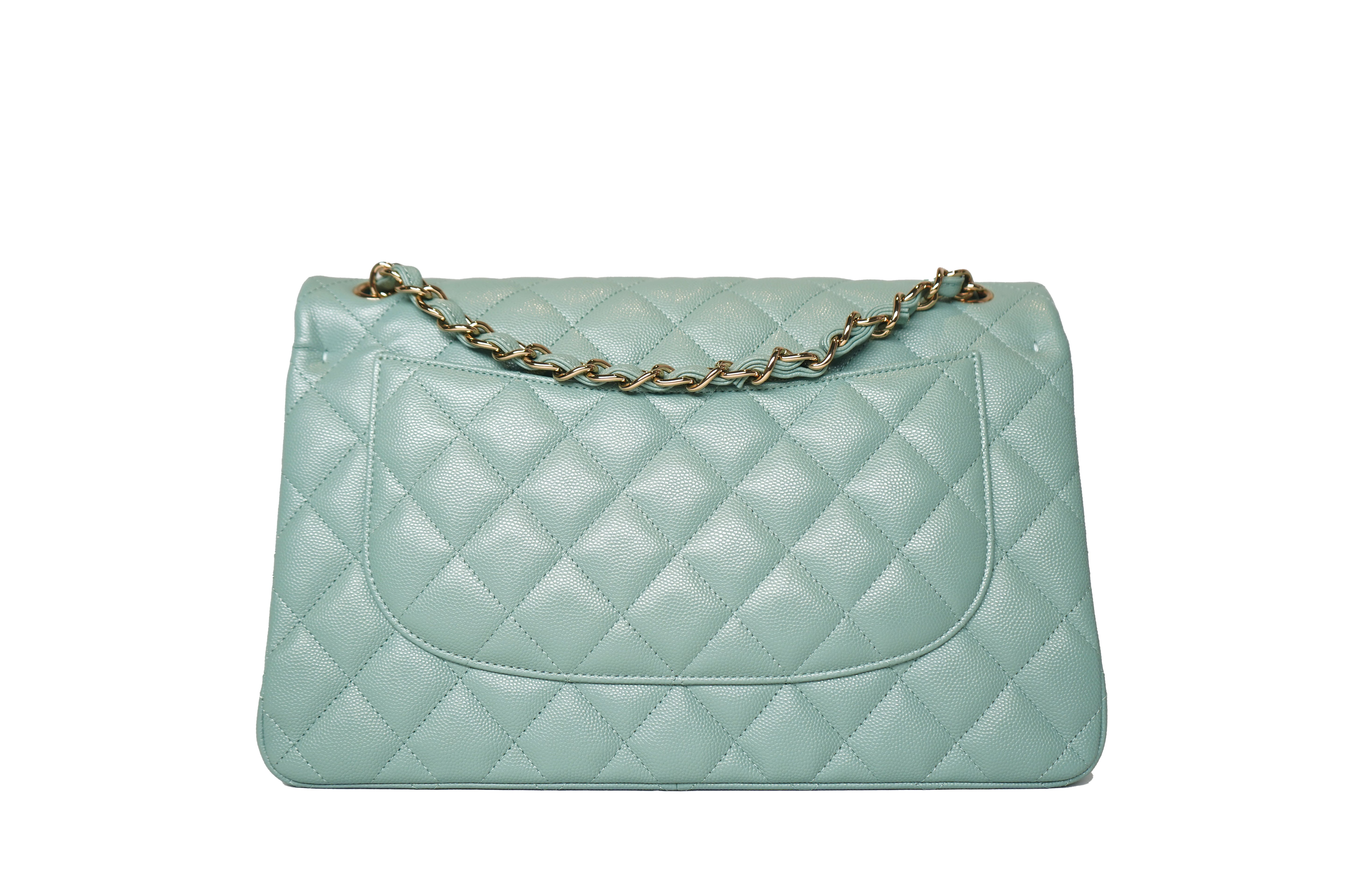 Chanel Jumbo Double Flap Bag Caviar Sage