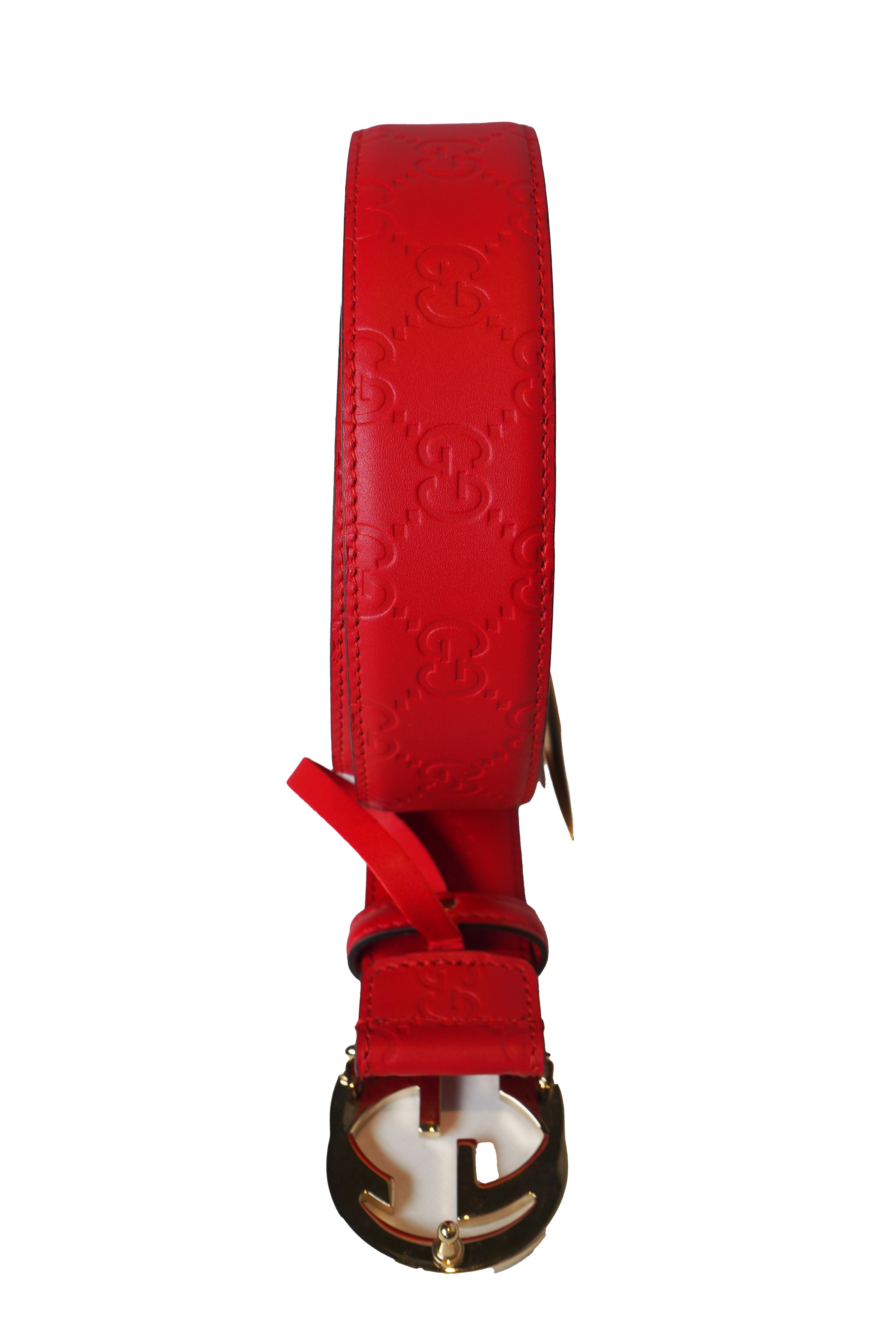 Gucci - Red  Monogram Belt 90cm