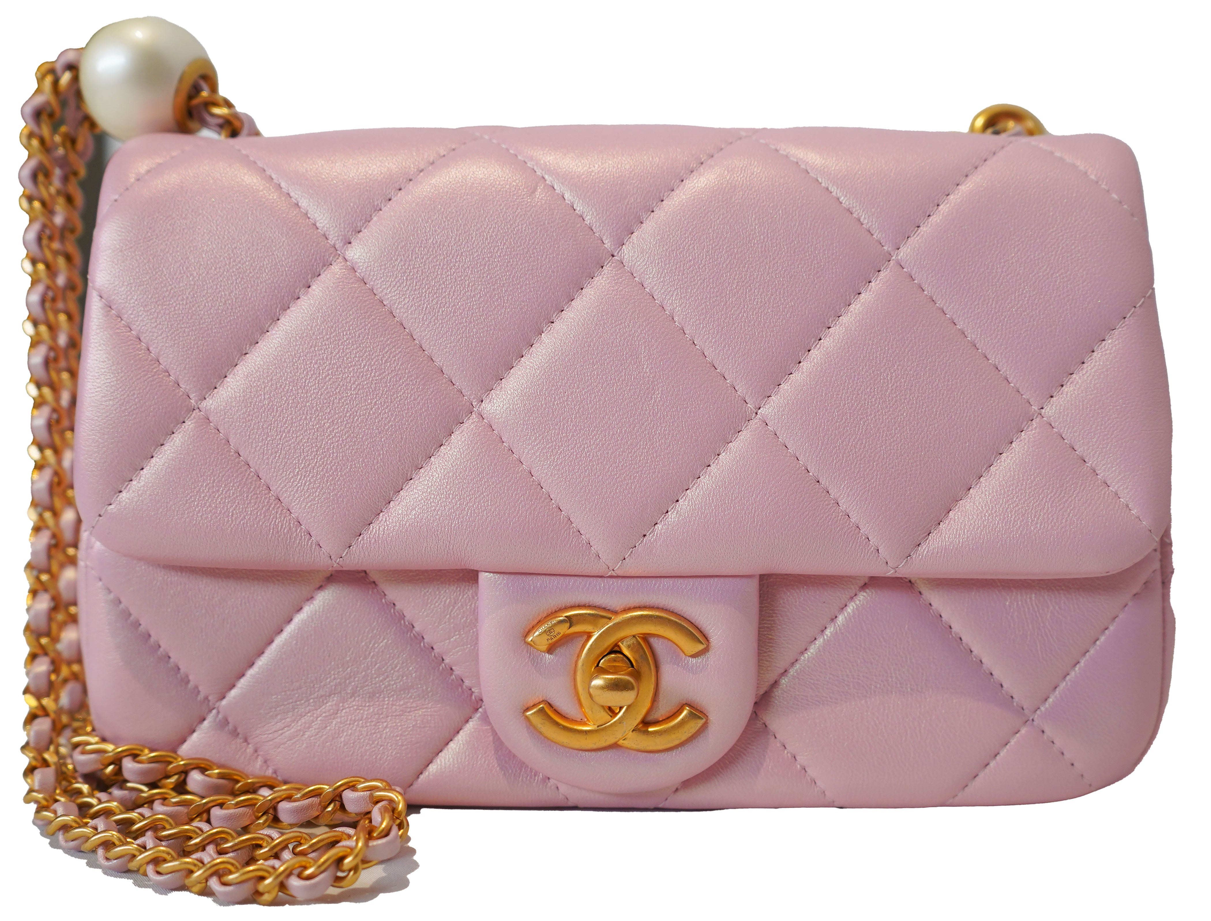 Chanel Pink Iridescent Flap Bag with Pearl Detail