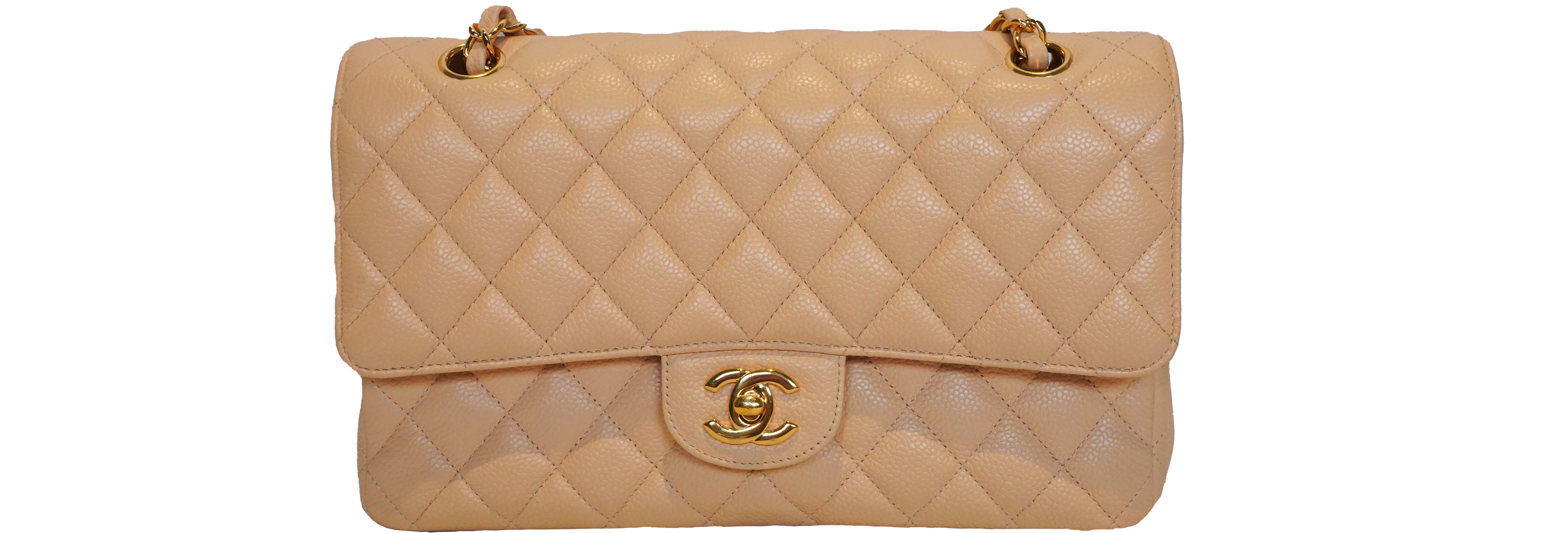 Chanel Medium Double Flap Caviar Tan