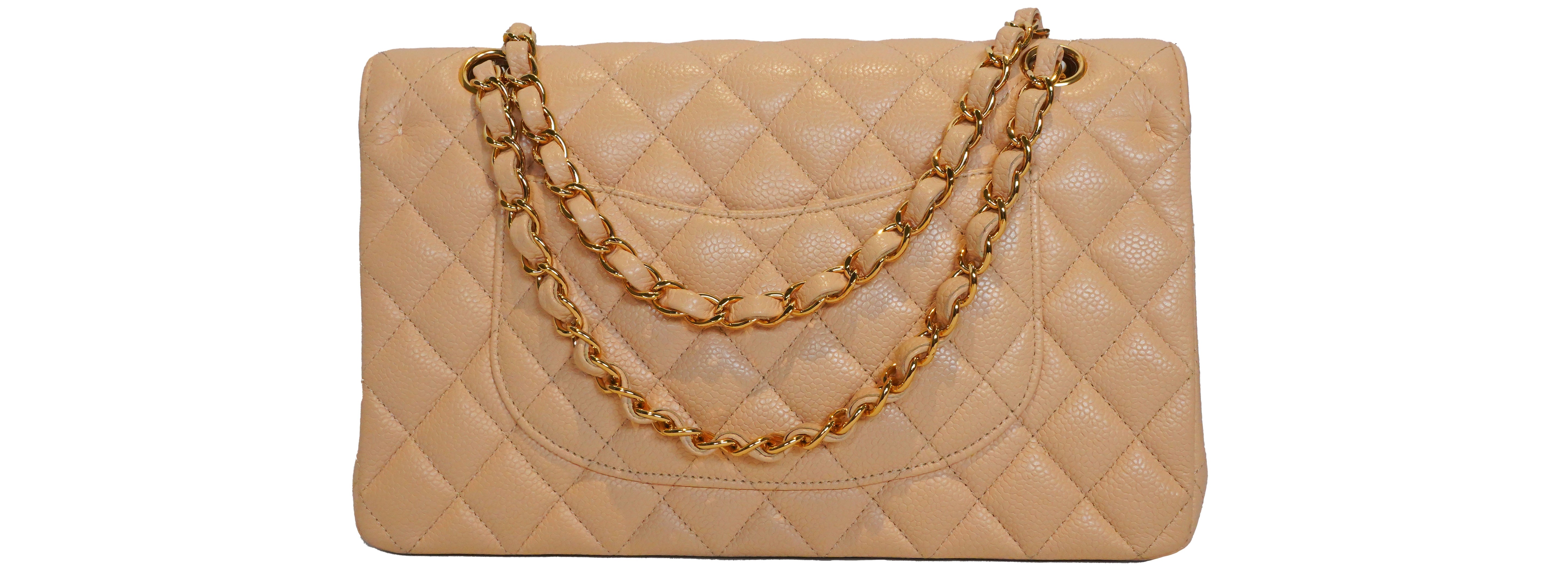 Chanel Medium Double Flap Caviar Tan