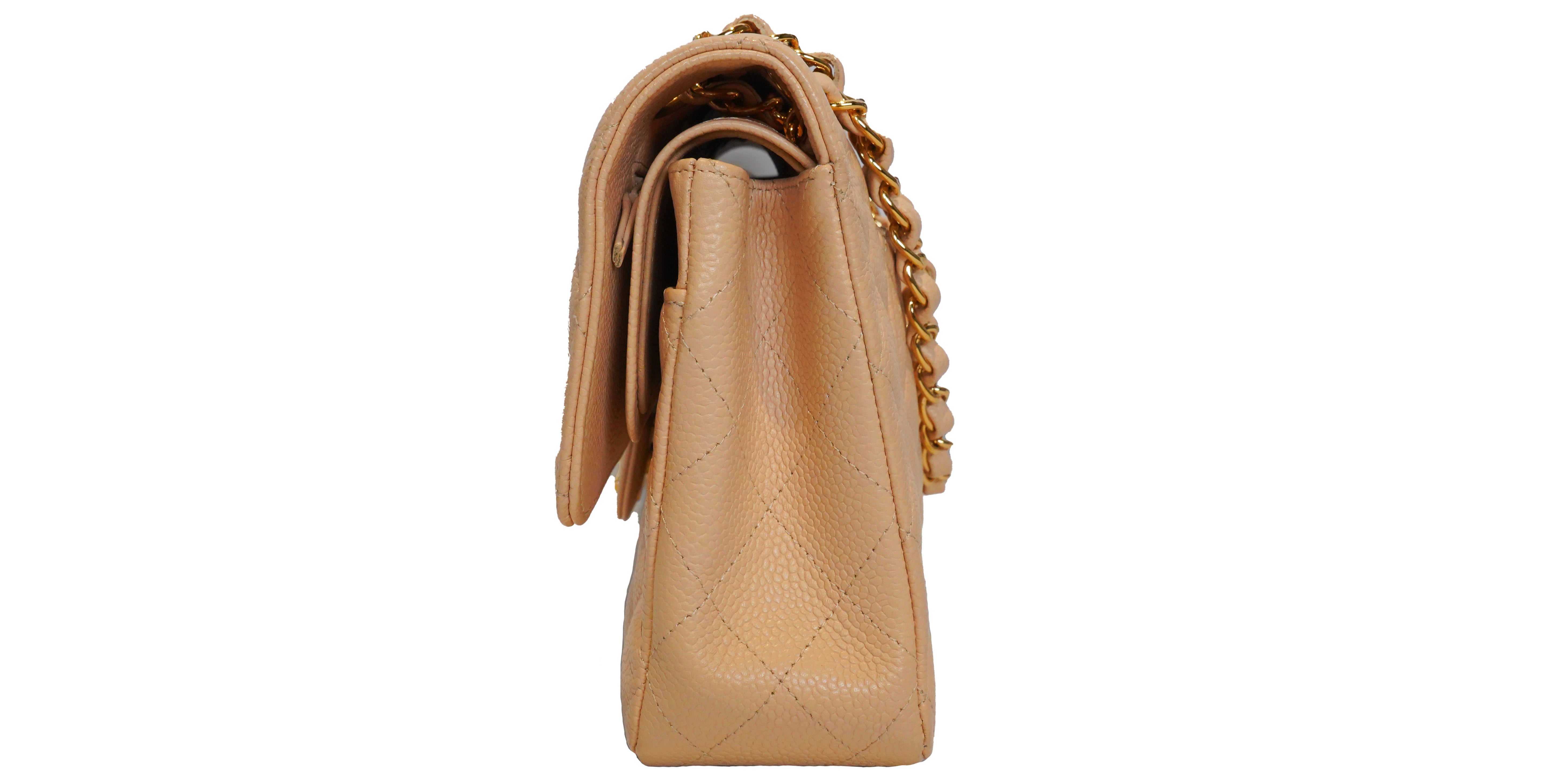 Chanel Medium Double Flap Caviar Tan
