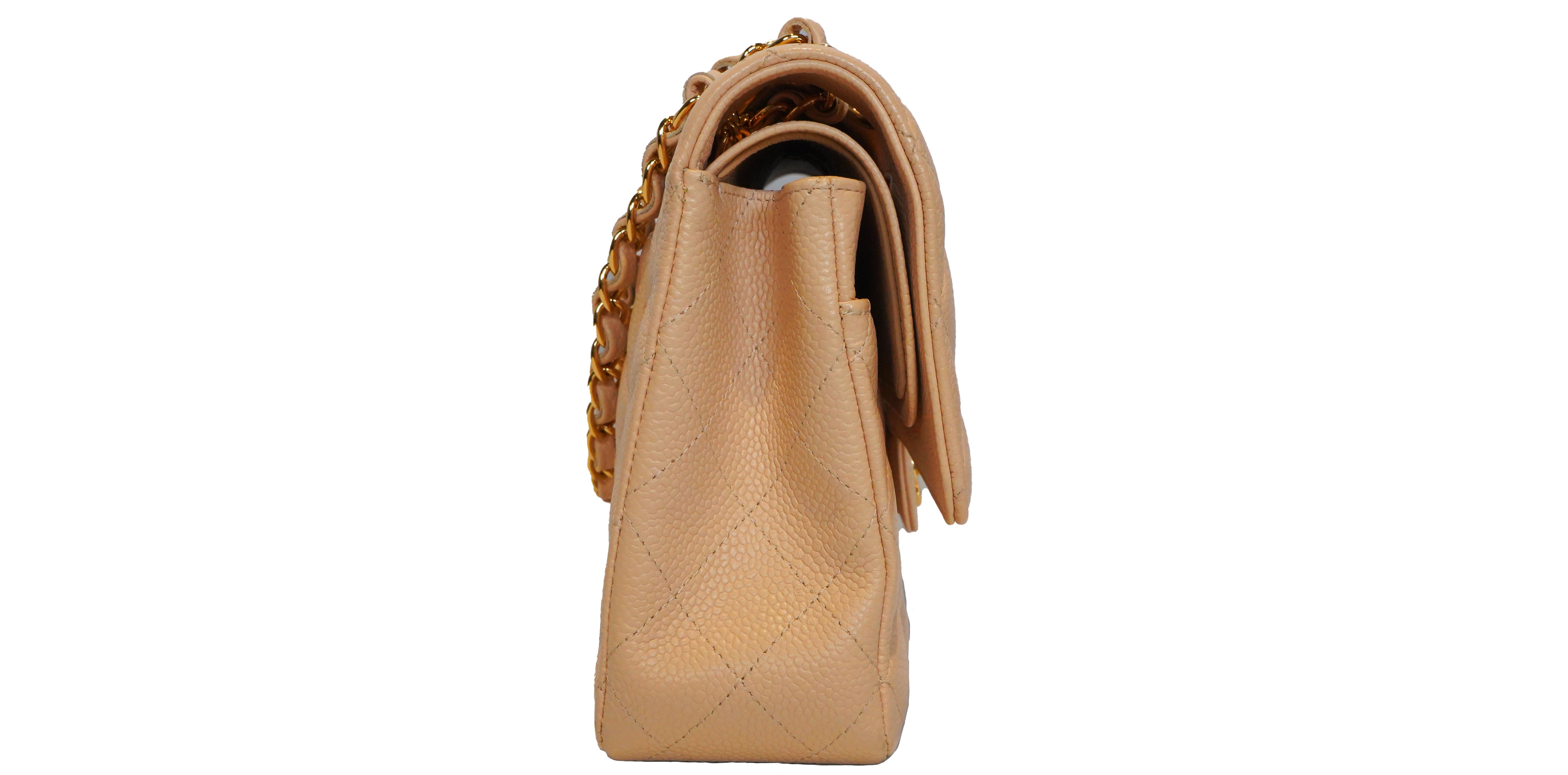 Chanel Medium Double Flap Caviar Tan