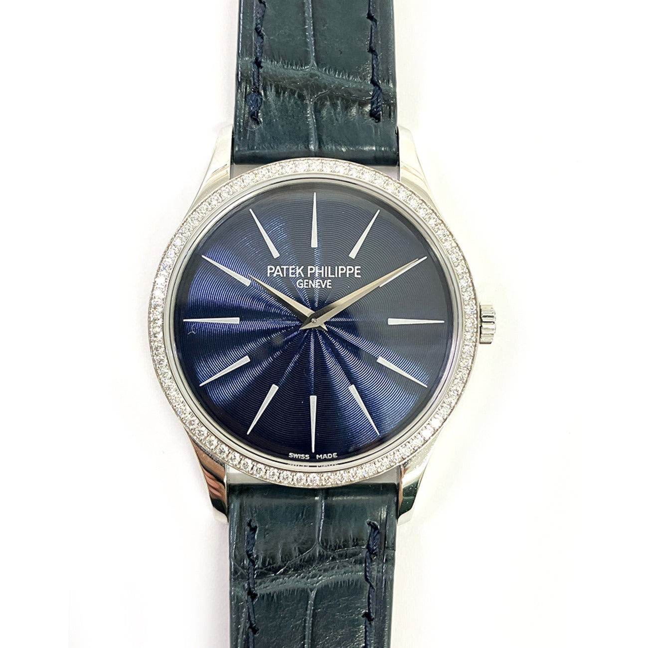 Patek Philippe Calatrava 4897G-001 Diamond Blue Dial Ladies White Gold Watch