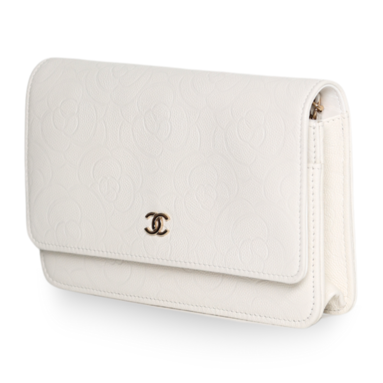 Chanel - Camellia Embossed Wallet on Chain White