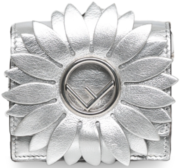 Fendi - Micro Baguette Charm in Silver Leather with Flower Appliqué (Pre-Owned)