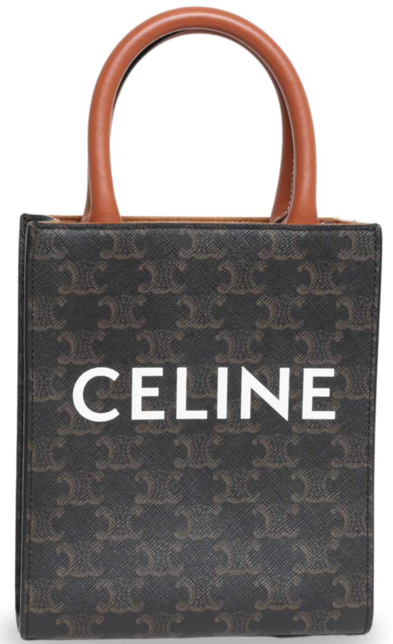 Celine - Triomphe Canvas Calfskin Mini Vertical Cabas Tan (Pre-Owned)
