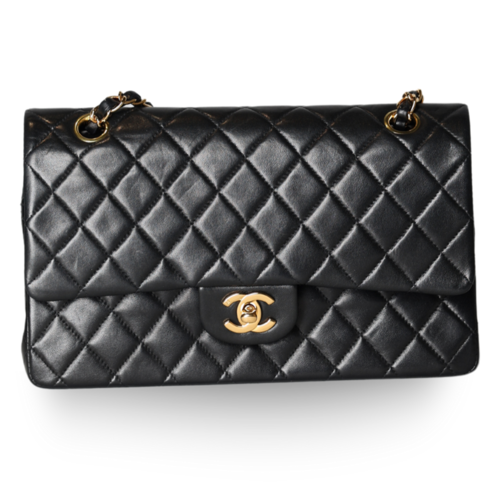 Chanel - Classic Medium Double Flap Bag Black Lambskin (Pre-Owned)
