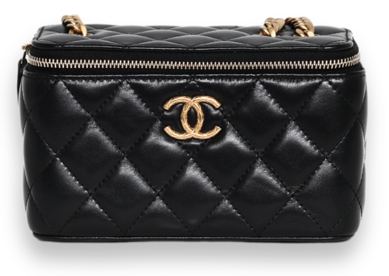 Chanel - Lambskin Enamel Pearl Quilted Small Vanity Case Chain Black (Pre-Owned)