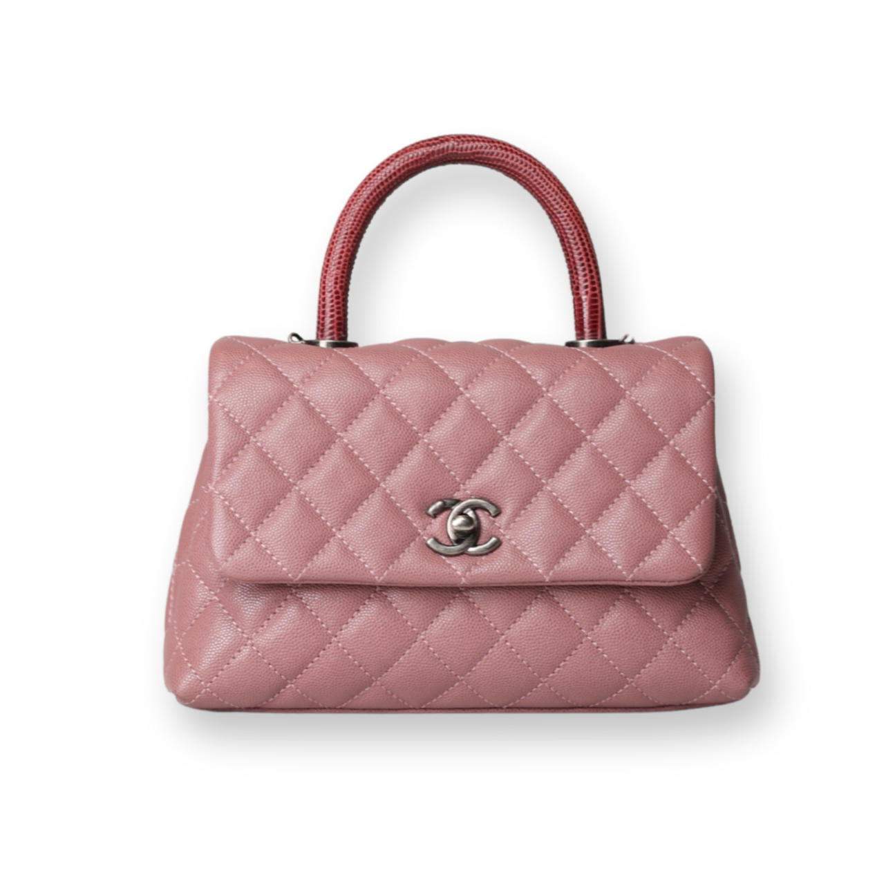 Chanel - Coco Handle Small Flap Bag Pink Caviar Leather/Lizard Top Handle  (Pre-Owned)