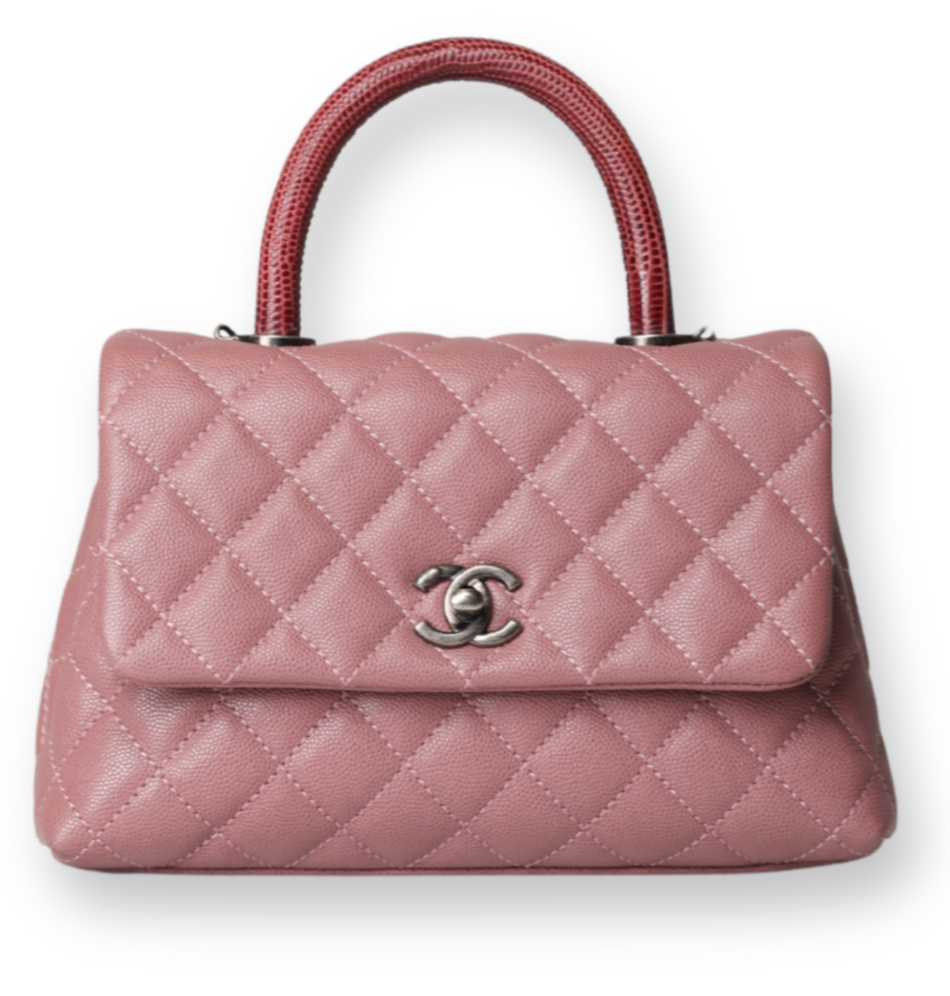 Chanel - Coco Handle Small Flap Bag Pink Caviar Leather/Lizard Top Handle  (Pre-Owned)