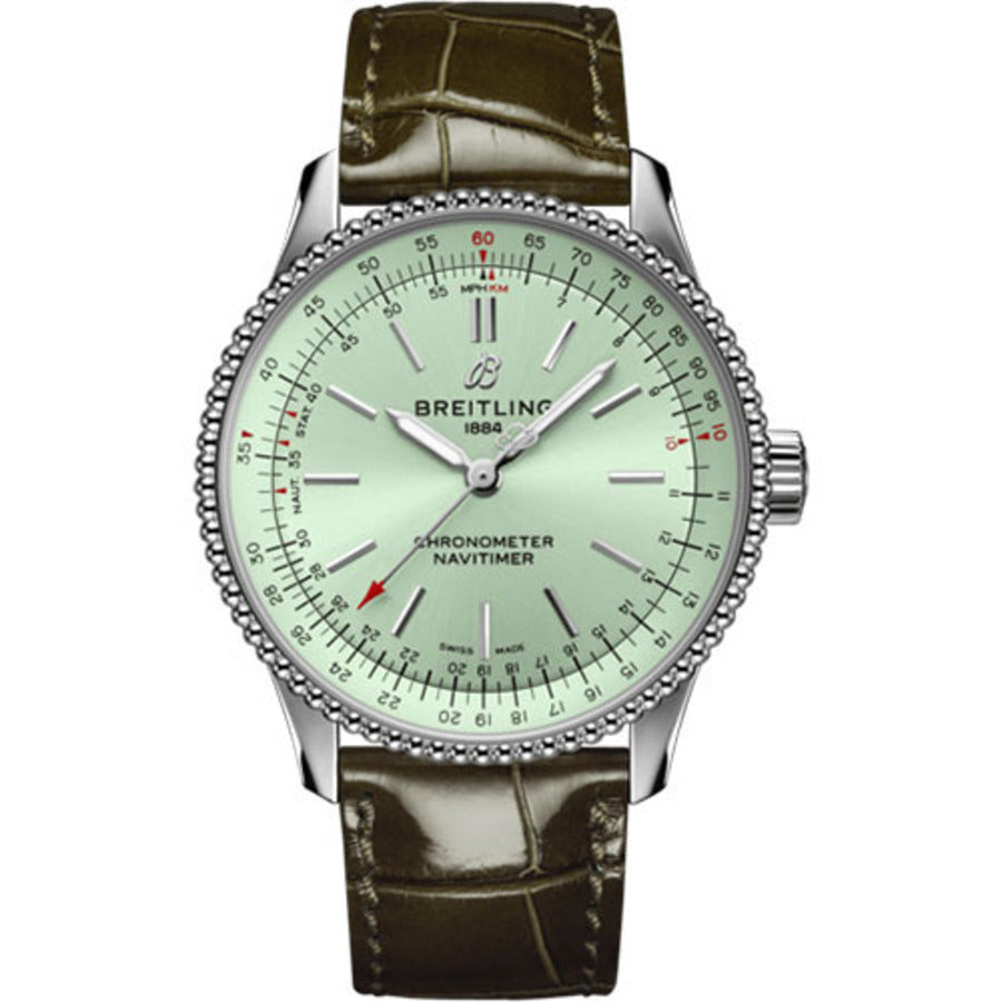 Breitling Navitimer Automatic 35mm A17395361L1P1 Stainless Steel with Green Leather Watch Mint Green Dial 2024