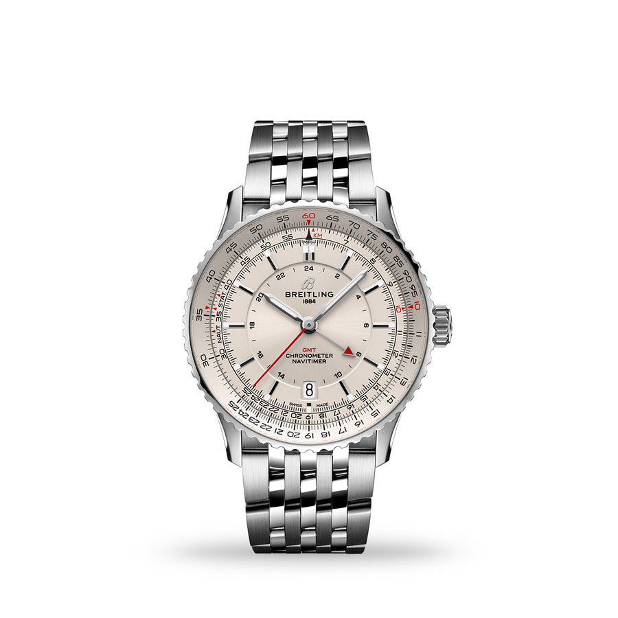 Breitling Navitimer GMT 41 Silver Dial A32310211G1A1 Stainless Steel Watch 2024