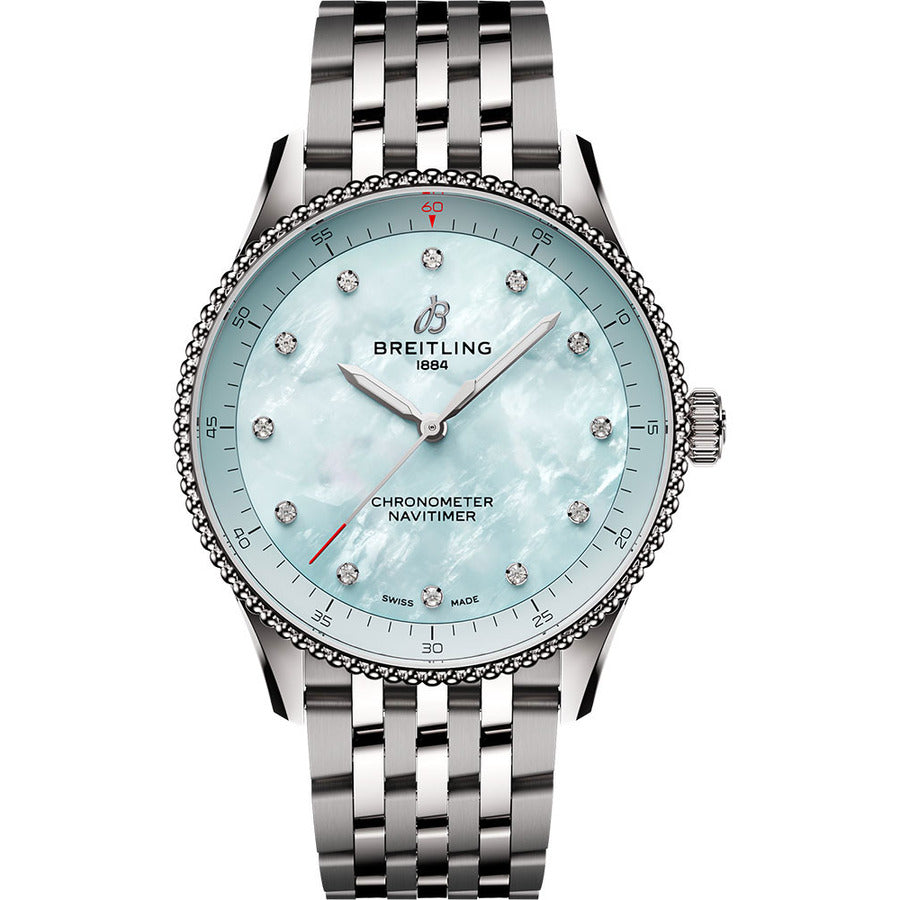 Breitling Navitimer Quartz Chronometer A77320171C1A1 Stainless Steel Diamond Ladies Blue Mother-Of-Pearl Dial Watch