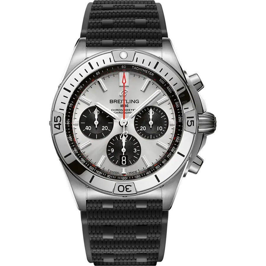 Breitling Chronomat B01 42mm AB0134101G1S2 Stainless Steel With Black Rubber Watch Silver Dial 2024