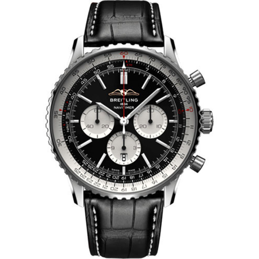 Breitling Super Navitimer B01 Black Dial 46mm AB0137211B1P1 Stainless Steel With Black Leather Watch 2024