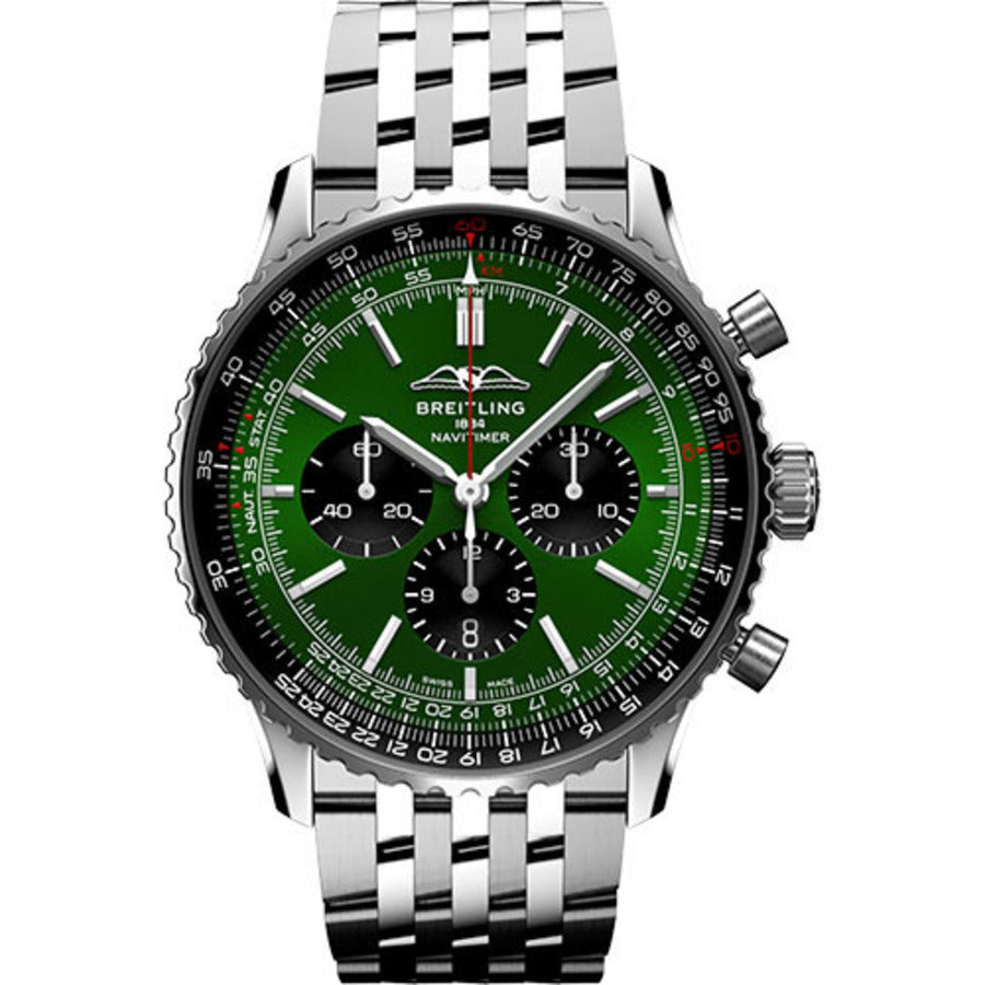 Breitling Super Navitimer B01 46mm AB0137241L1A1 Stainless Steel Watch Green Dial 2024