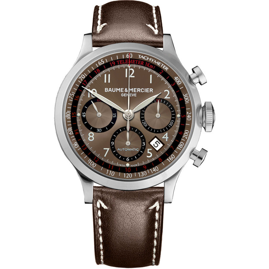Baume and Mercier Capeland Brown Dial 10002 Stainless Steel Brown Leather Men's Watch 2024