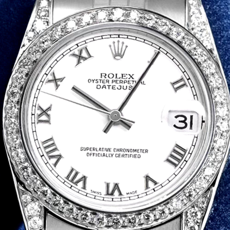 Rolex Datejust 31 mm White Roman Dial Stainless Steel Diamond Ladies Watch 68274