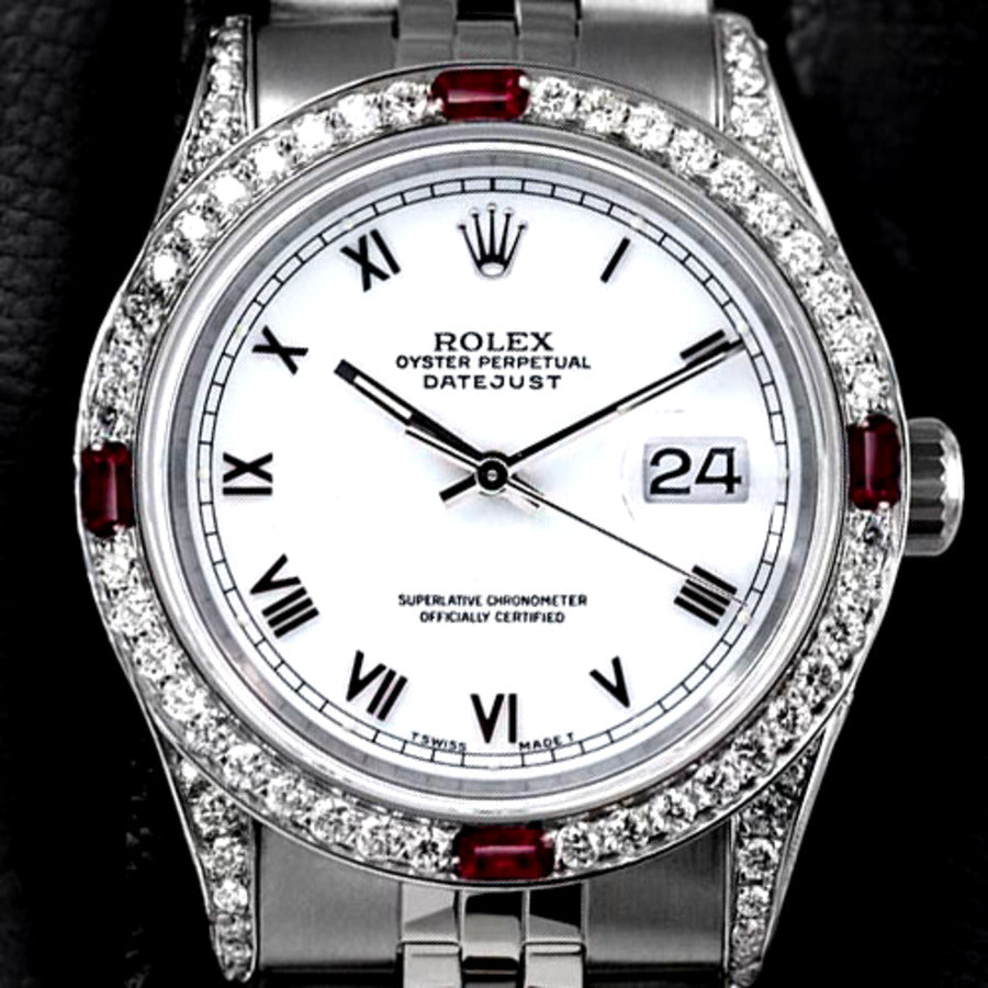 Rolex Datejust 31 Jubilee 68274 White Roman Dial Ruby & Diamond Bezel Stainless Steel Watch
