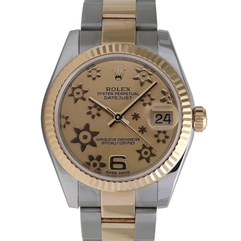 Rolex Datejust 31mm Champagne Flower Dial Oyster Bracelet Two Tone Watch 178273