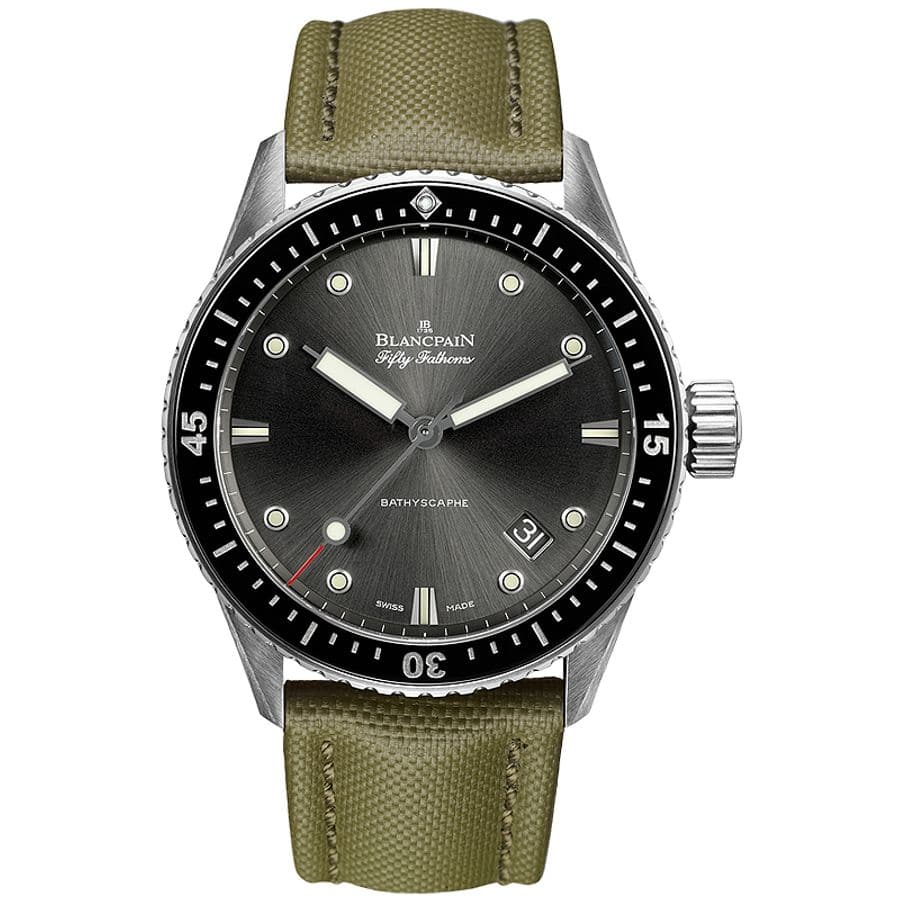 Blancpain Fifty Fathoms Bathyscaphe 5000-1110-K52A Stainless Steel With Green Fabric Watch Grey Dial 2024