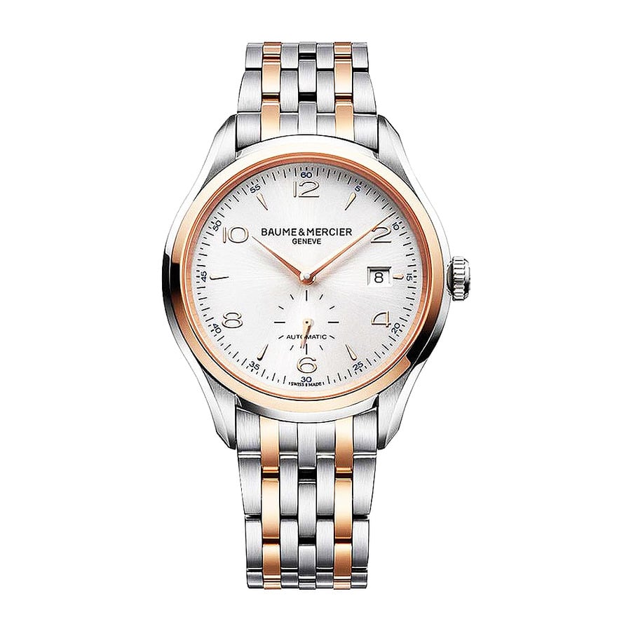 Baume &amp; Mercier Clifton 10140 Rose Gold &amp; Stainless Steel Watch Silver Arabic Dial 2024