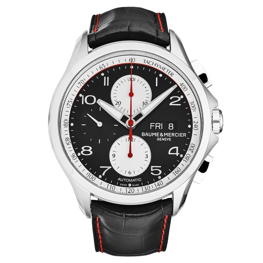 Baume and Mercier Clifton Chrono 10372 Stainless Steel With Black Leather Watch Black Dial 2024