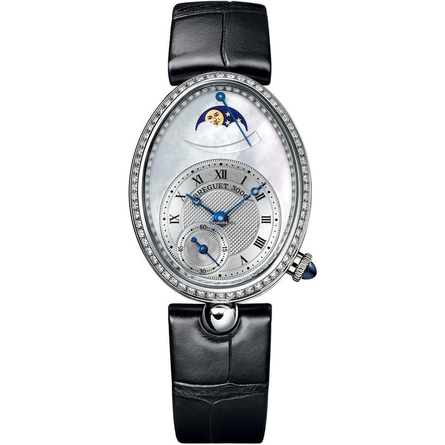 Breguet Reine De Naples 8908BB52964D00D3L White Gold With Black Leather Watch MOP Roman Dial 2024