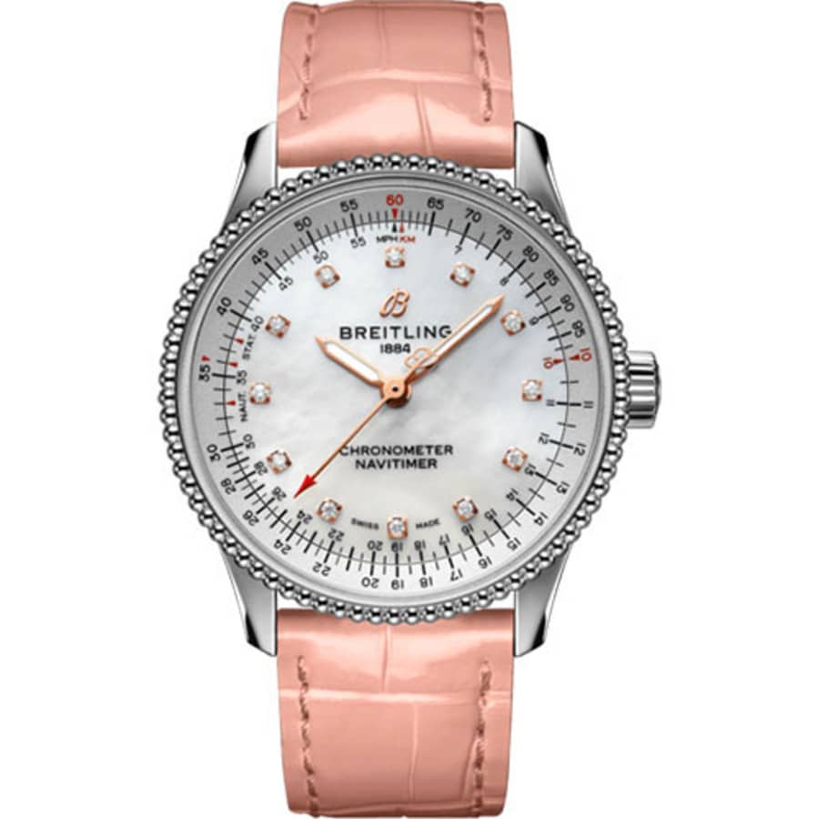 Breitling Navitimer Automatic 35mm A17395211A1P4 Ladies Watch Stainless Steel in Pink Leather Strap MOP Dial 2024