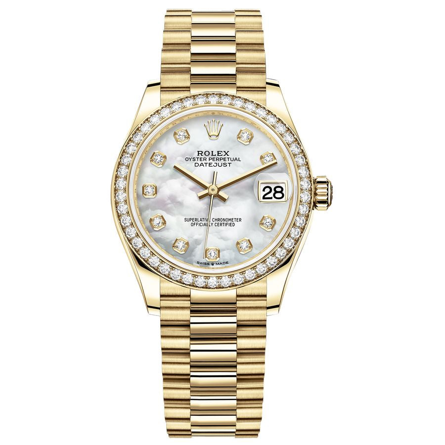 Rolex Datejust 31mm President 278288RBR Yellow Gold Watch MOP Diamond Dial