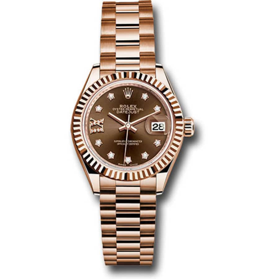 Rolex Lady-Datejust 28mm 279175 Rose Gold Watch Chocolate Star Diamond Dial