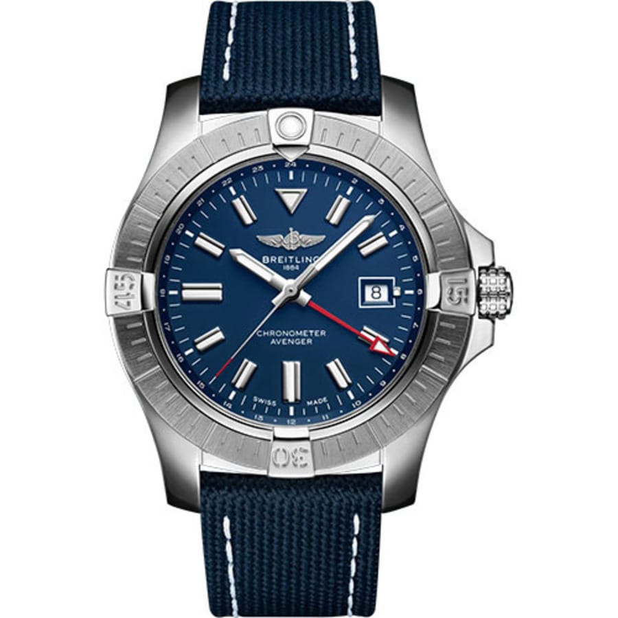 Breitling Avenger GMT A32395101C1X1 Stainless Steel With Blue Calfskin Leather Watch Blue Dial 2024