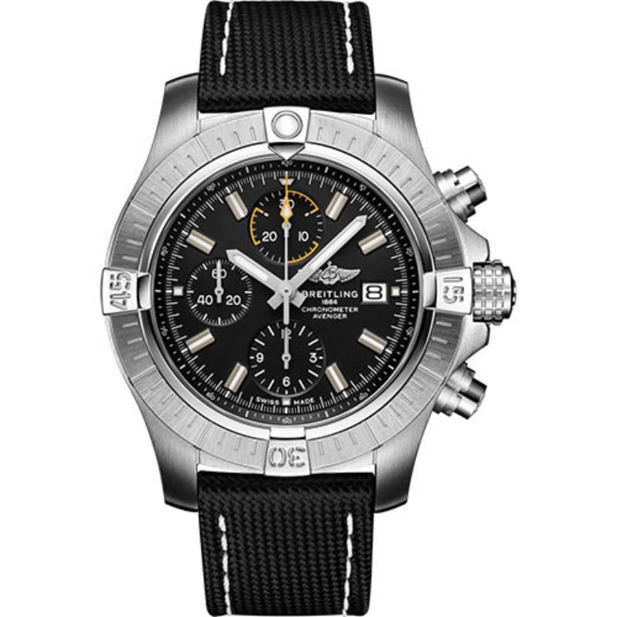 Breitling Avenger Chronogragh 45mm Black Leather Men's Watch Stainless Steel A13317101B1X2 Black Dial 2024